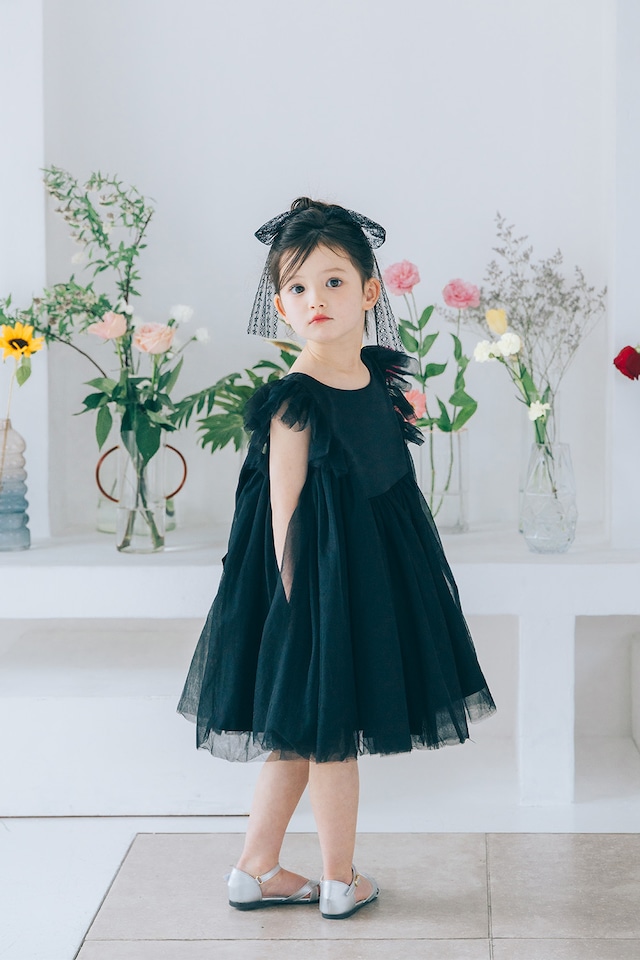 【June bride 価格♡送料無料！】back ribbon tulle dress〈White &Black〉