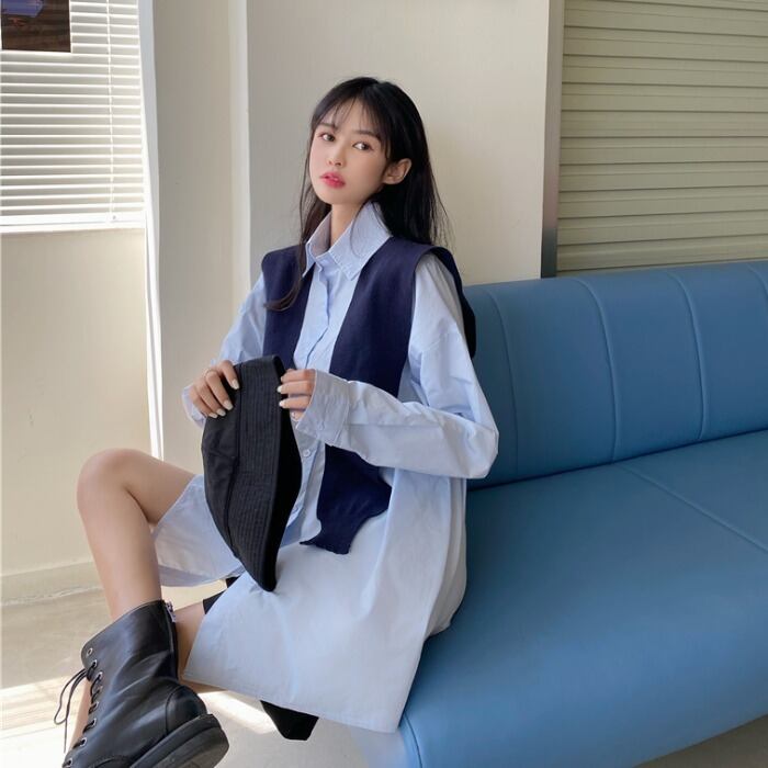 長袖シャツ女性の2020年初秋怠惰なスタイルのルーズで薄いスタンドアップカラーシャツ+ストライプのショールインの新バージョン クレセントシティ49157109808