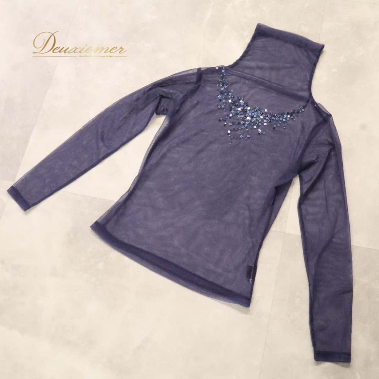 社交ダンス 衣装 Chacott ROYAL DANCE チャコットロイヤルダンス トップス ブラウス レッスンウェア ネイビー系 パープル系 紺 紫 チュール 透け感 シースルー スパンコール キラキラ 長袖 華やか かわいい おしゃれ 上品 大人っぽい ダンス 練習 レッスン