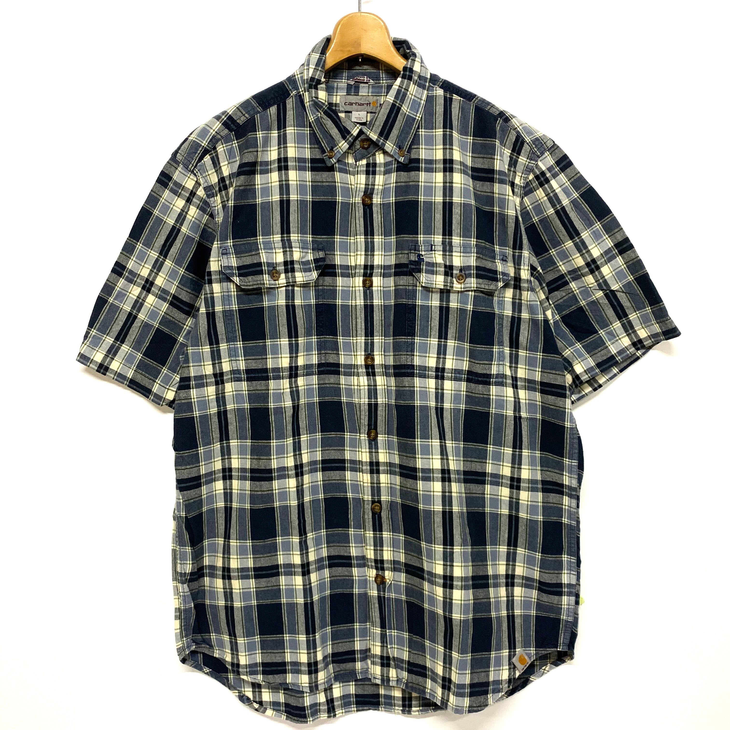 【G476】Carhartt 半袖ボタンダウンシャツ【4XL】ネイビー系チェック