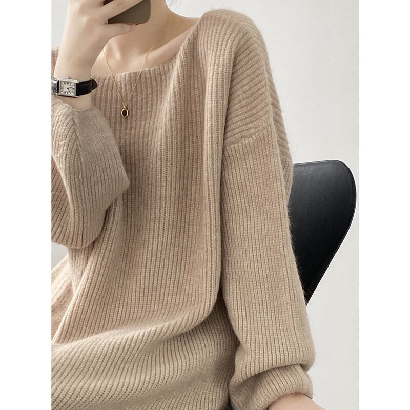 bateau neck rib knit one piece m0483