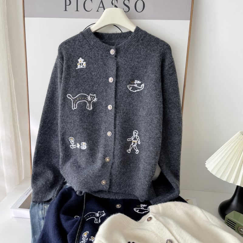 【outer】刺繍柄ニットカーディガン Q6694