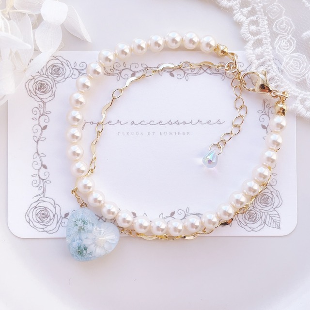 Sarah "サラ" 2連パールブレスレット（mist blue）