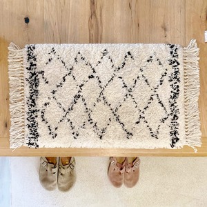 【在庫処分】萩原 玄関マット 屋内 約40×60cm 「BOHO」 ウィルトンマット ベニワレン風 モロッコ風 モロッカン シンプル アイボリー