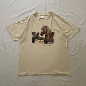 アニマルプリント　Tシャツ　半袖　馬　ベージュ　リアルプリント　L