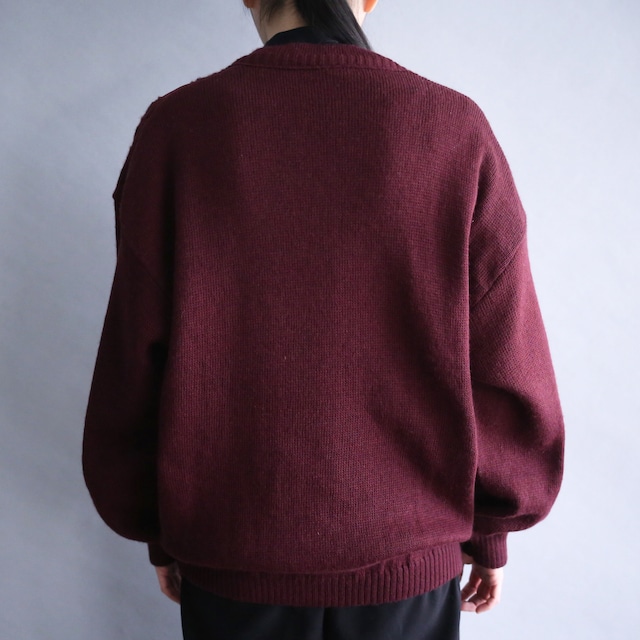 fake suede switching and 3D cable knit design loose silhouette 5b cardigan（made in italy）