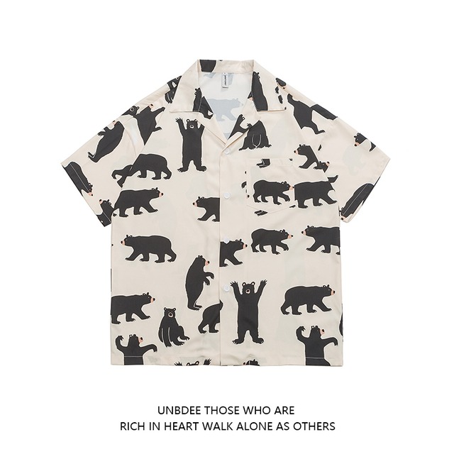 【UNBDEEシリーズ】★シャツ★ トップス 男女兼用 メンズ M L XL 2XL 半袖シャツ 夏服 クマ 可愛い 動物柄