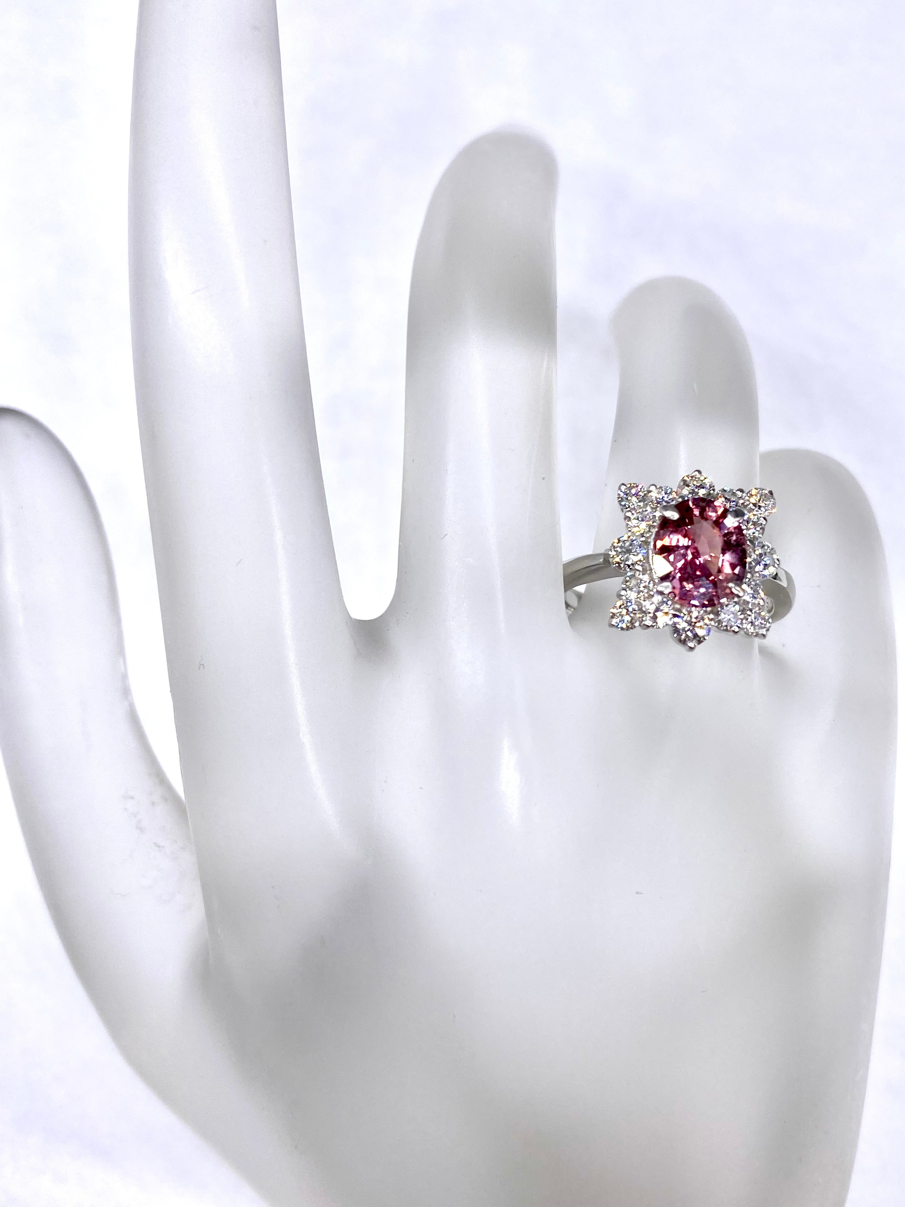 Pt900パパラチアサファイヤダイヤモンドリング大粒1.66キャラット パパラチアサファイア 1.67ct / ダイヤモンド 計0.76ct Pt900 リング
