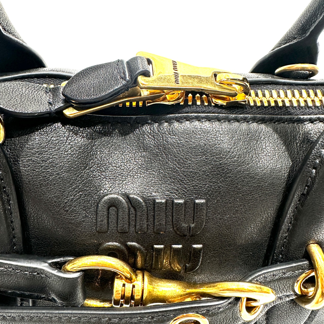 MIU MIU ミュウ ミュウ アバンチュール ハンドバッグ トップハンドル 2Wayバッグ 5BB168 ラムレザー ブラック