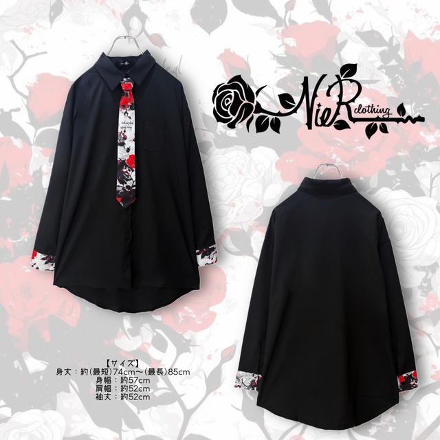ネクタイ付きロングシャツ —ROSE GRAPHIC—