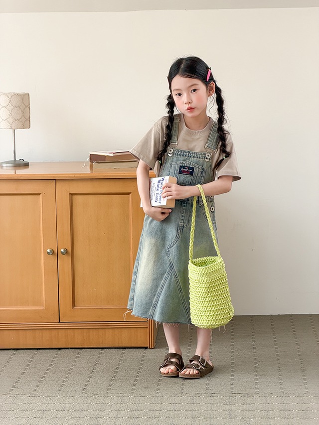 【KID】ヴィンテージ風デニムサロペットワンピース - 18