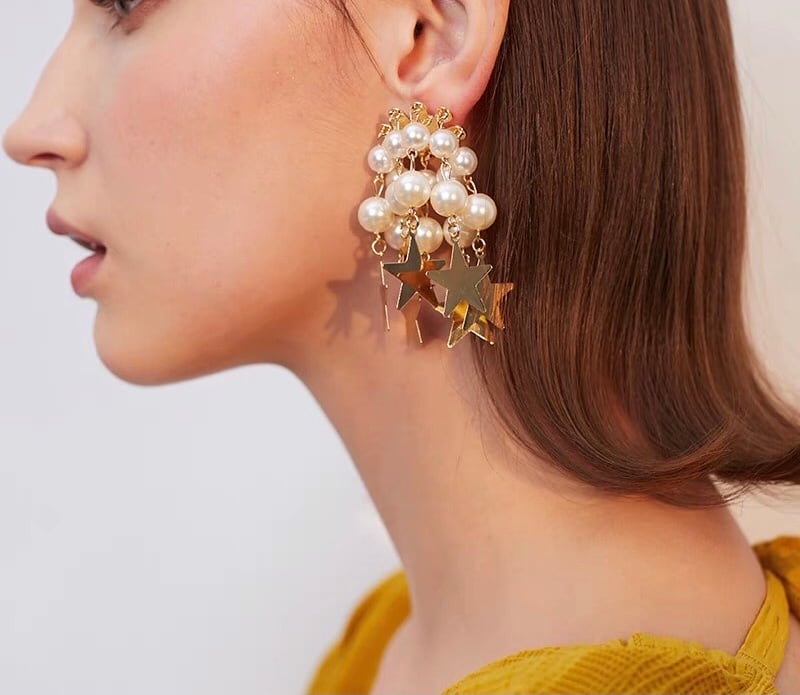 1388 新作*ラタン*ワイヤースター*じゃらじゃらピアス・イヤリング