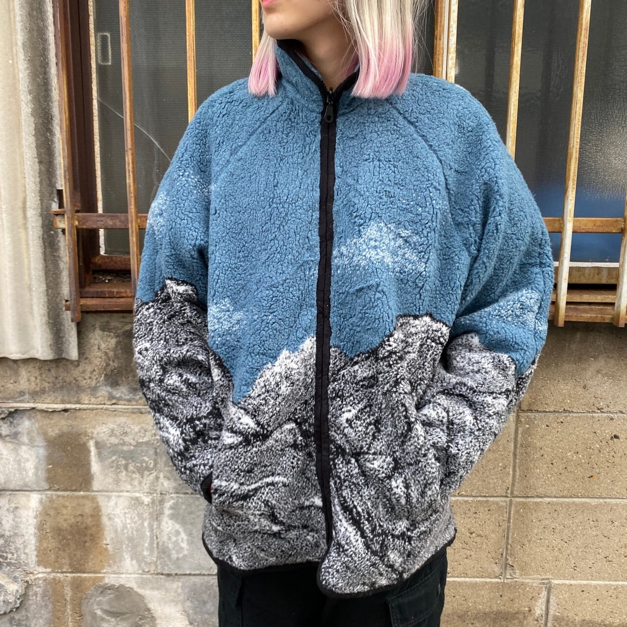 90年代 OUTBROOK 雪山柄 リバーシブル ボアブルゾン レディースL 