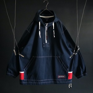 Dead stock over silhouette navy × red × white switching design cotton anorak parka