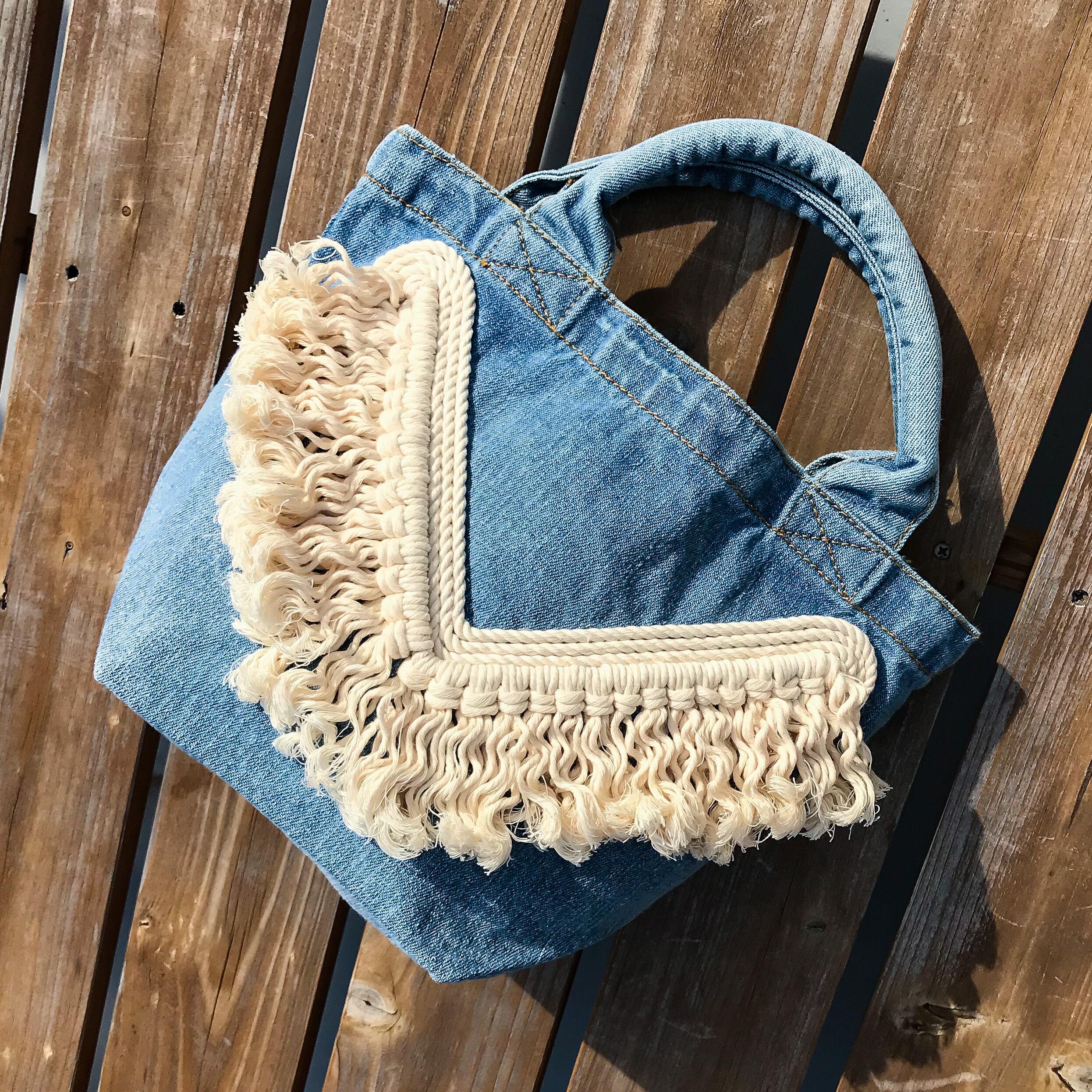 V Fringe Denim Bag