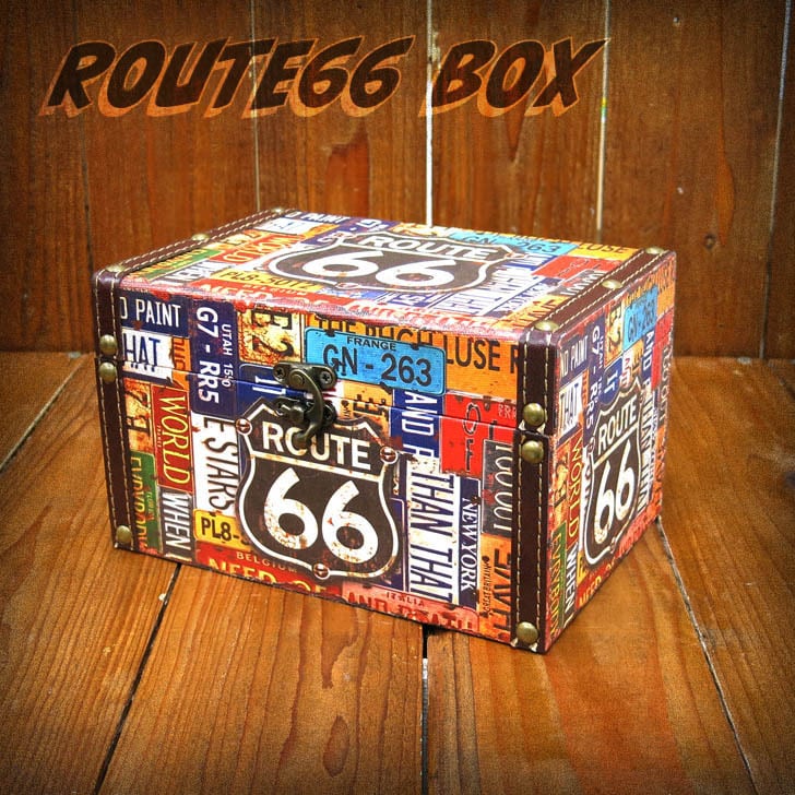 アメリカン雑貨　ルート66　BOX　ROUTE66　ナンバープレート　アンティーク　ヴィンテージ　デザイン　パイピング　カリフォルニア　インテリア　 バイク　車　宝箱　小物入れ