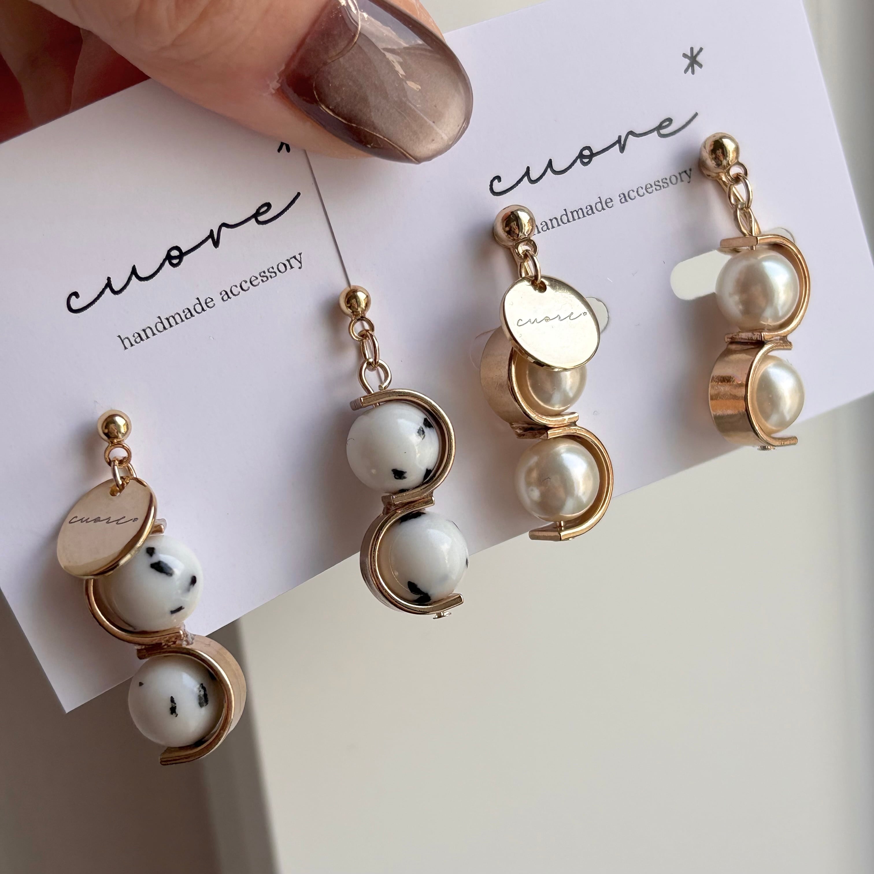 天然石ビーズチェーンピアス | cuore*
