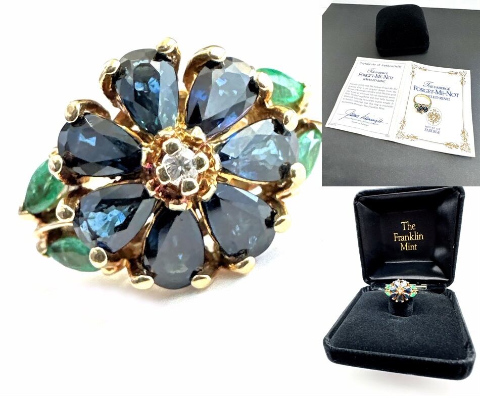 FABERGE ファベルジェ ダイヤモンド エメラルド サファイア フラワー リング 12P 指輪 ヴィンテージ ギャラ付
