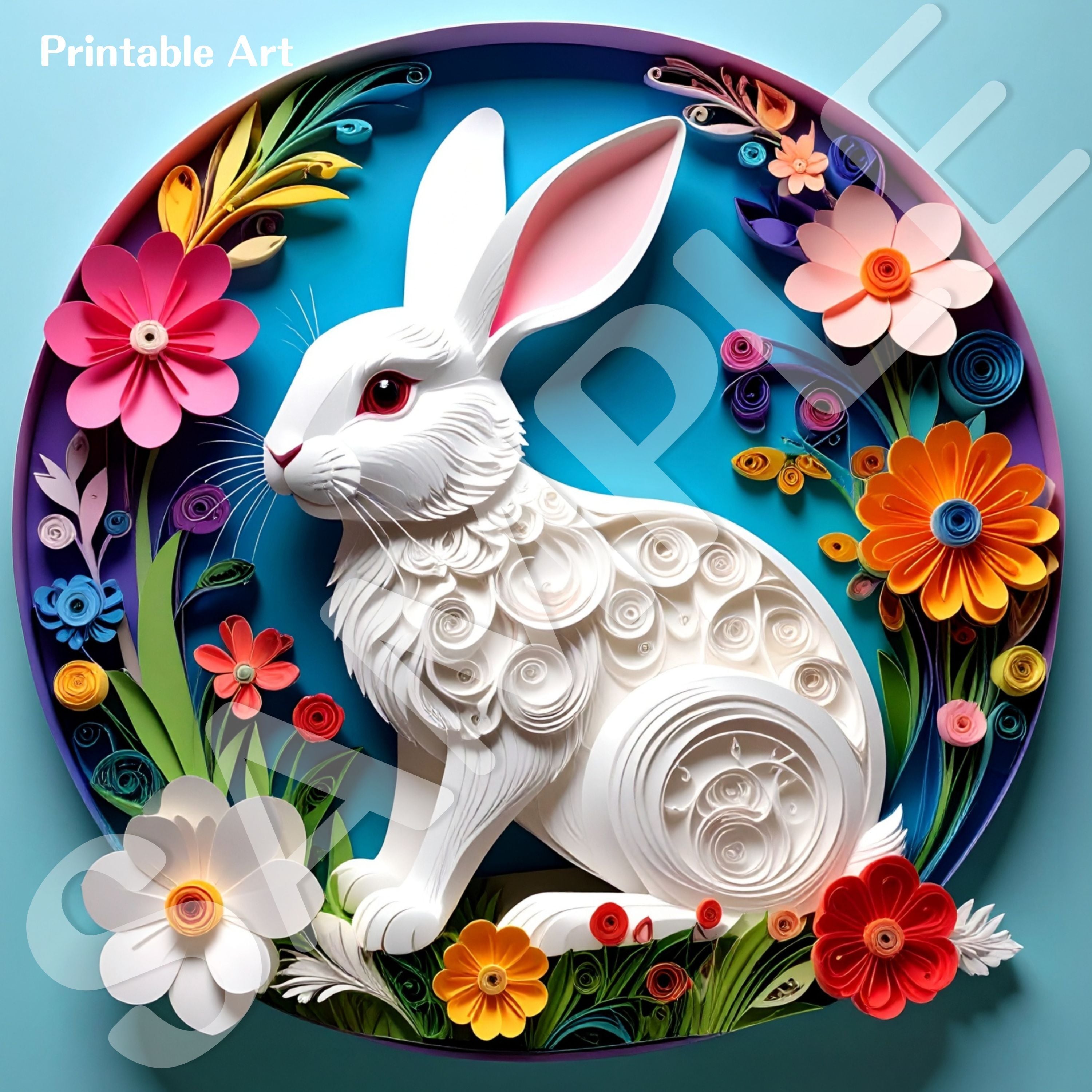 【ダウンロード専用】Printable Wall Art Bunny Papercut Style Set of 6|ペーパーカット風うさぎアート6種セット