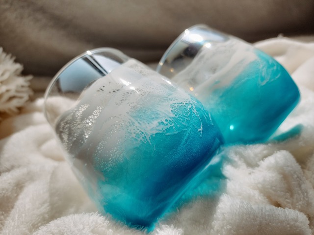 347.オーシャンレジンアート ペアグラス ターコイズブルー