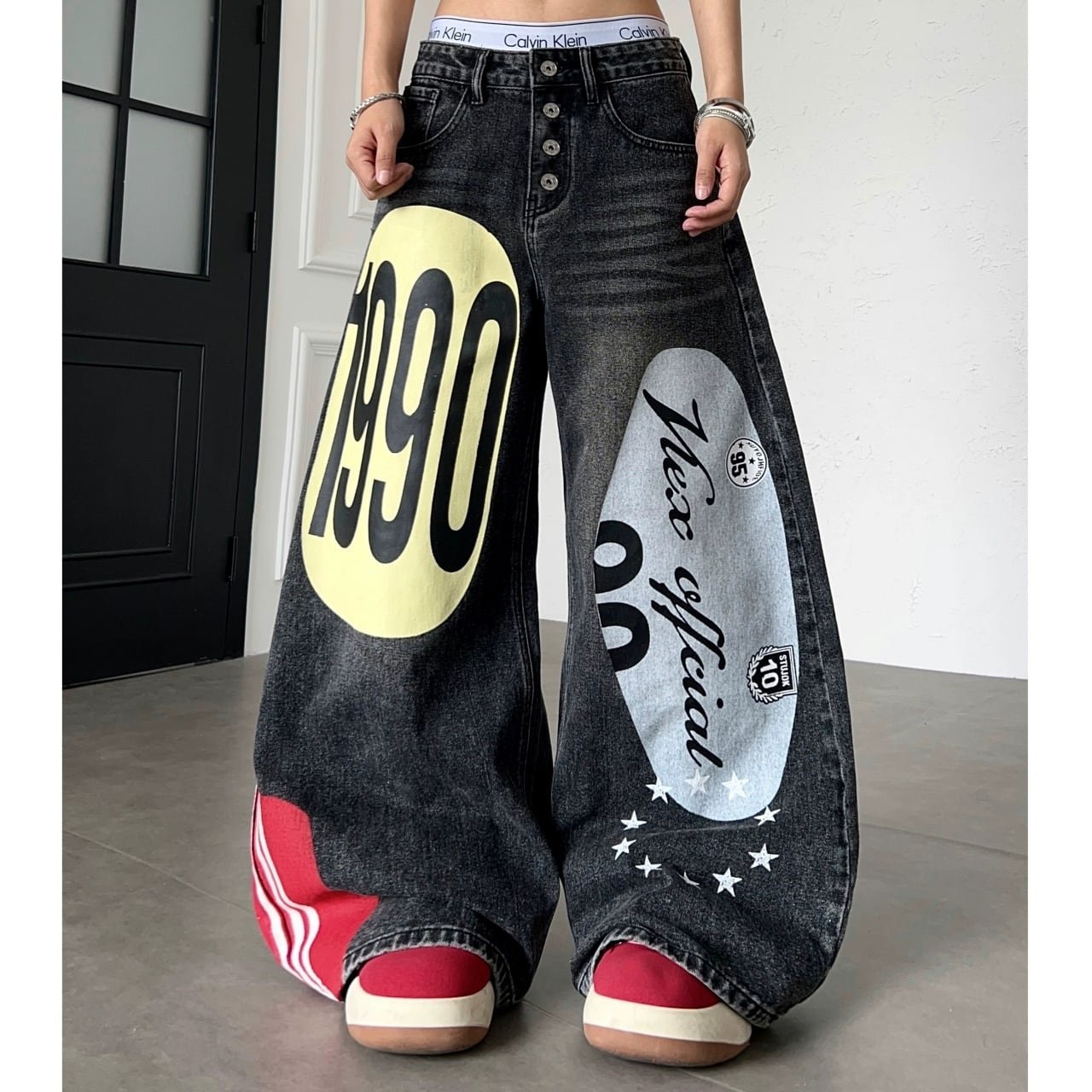 オーバルグラフィックダメージライクカーブデニムパンツ 2col R02531