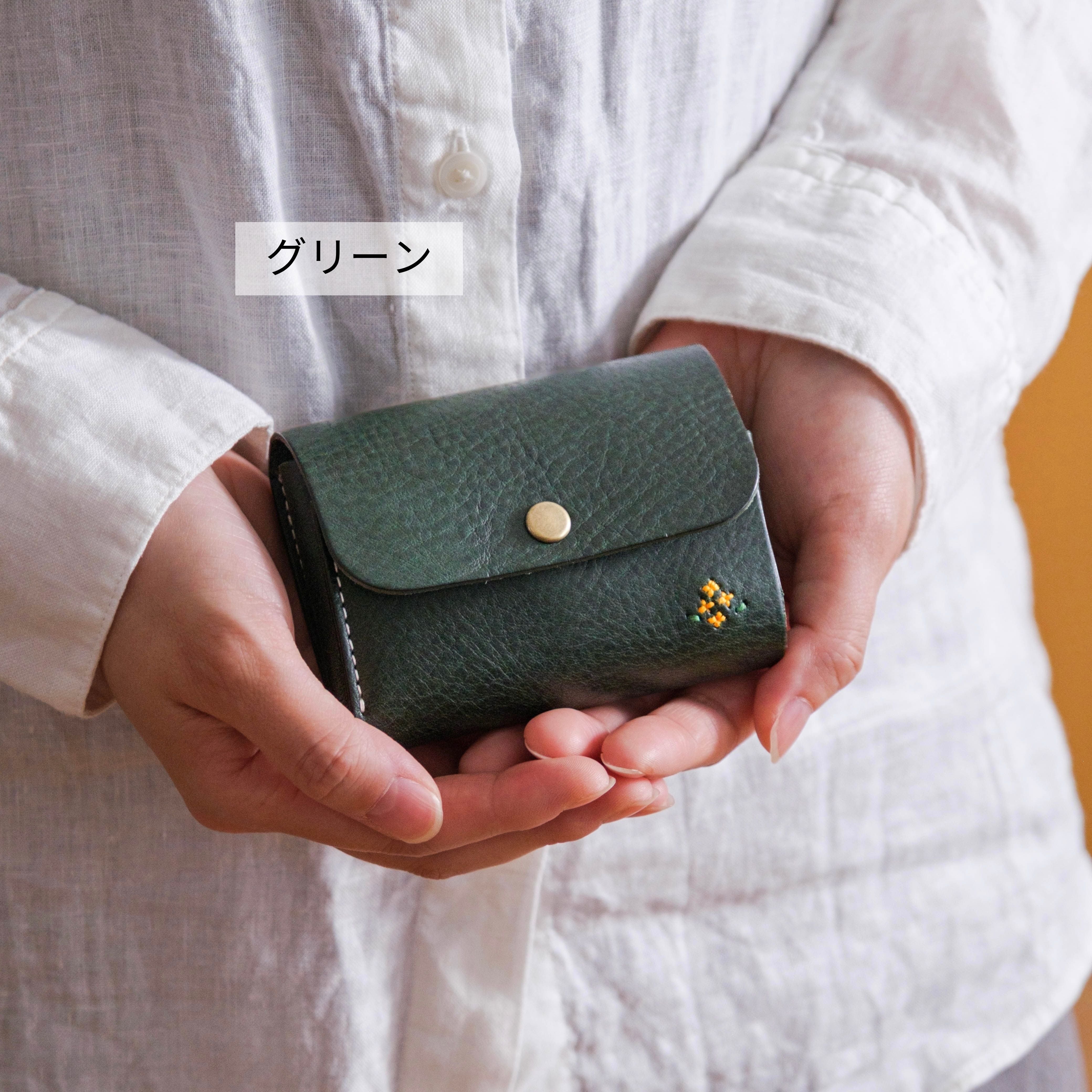 全6色｜刺繍の有無が選べるお札を折らない可愛い三つ折りミニ財布