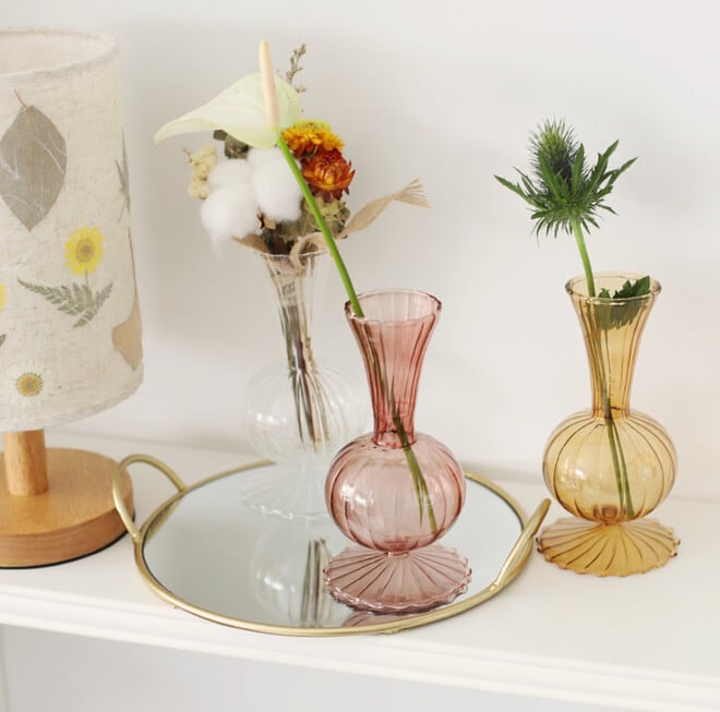 pleats glass vase 3colors / プリーツ ガラス ベース オブジェ 花瓶 韓国 北欧 雑貨