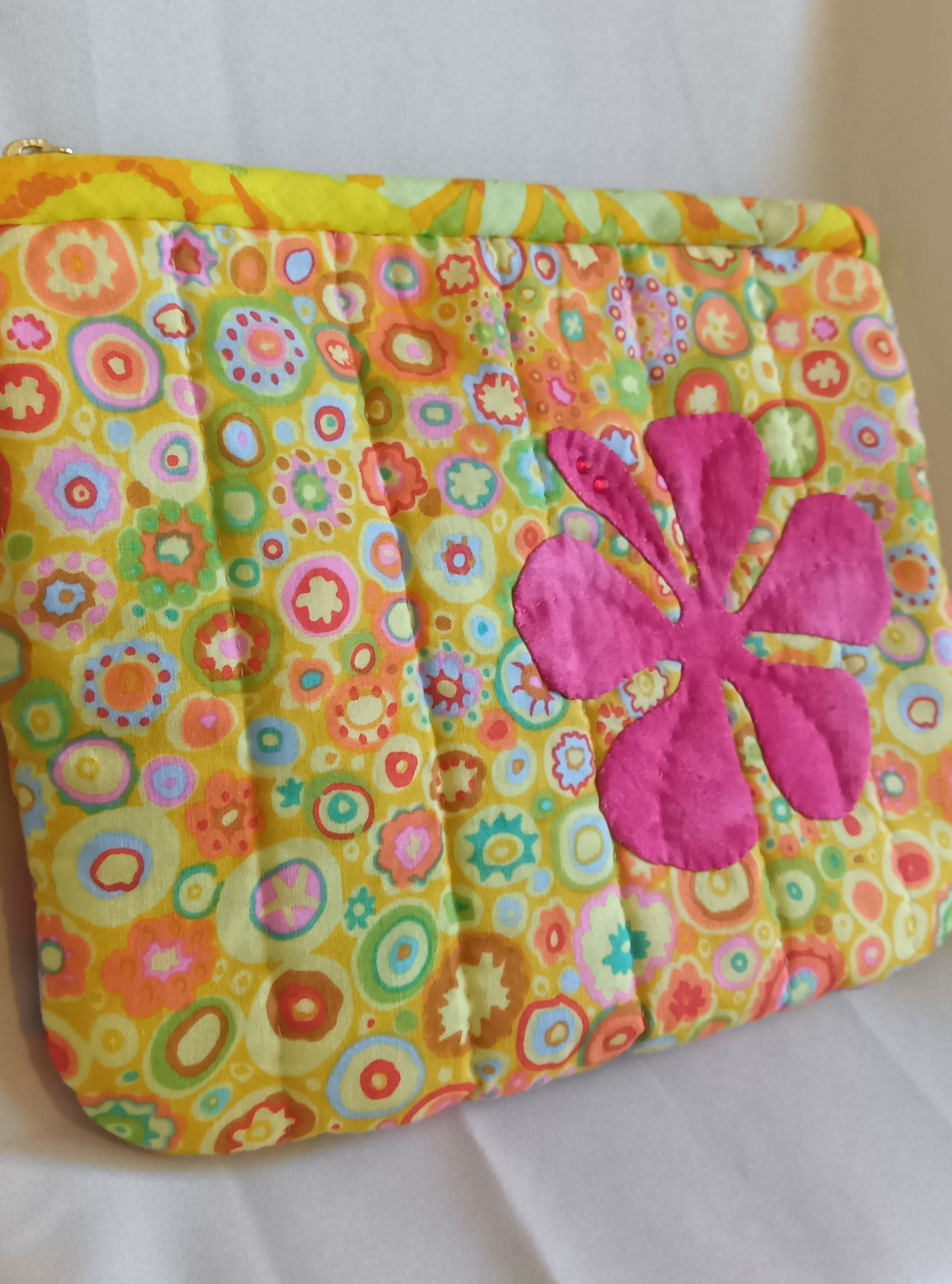HawaiianQuilt Peach】ハワイアンキルトポーチ ハイビスカス ケイフ