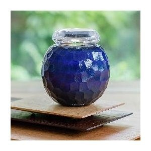 ミニ骨壺　ガラス製 深海 青 日本製 骨壺ミニ 桐箱　手元供養　分骨　おしやれ　仏具