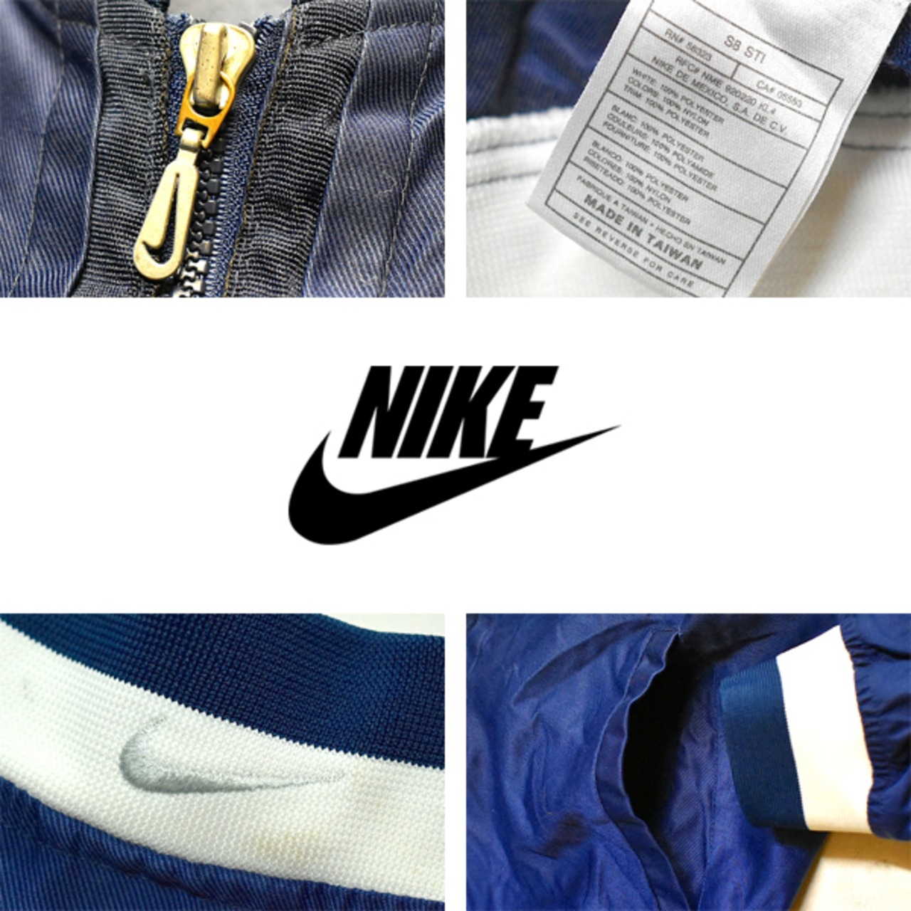 1点物◇ナイキNIKEビンテージ90sスタジャン紺ナイロンジャケット古着 