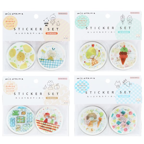 mizutamaさん　コースターシール　4個セット mizutama × サンスター文具 第4弾 たっぷり丸ステッカー 4種類セット