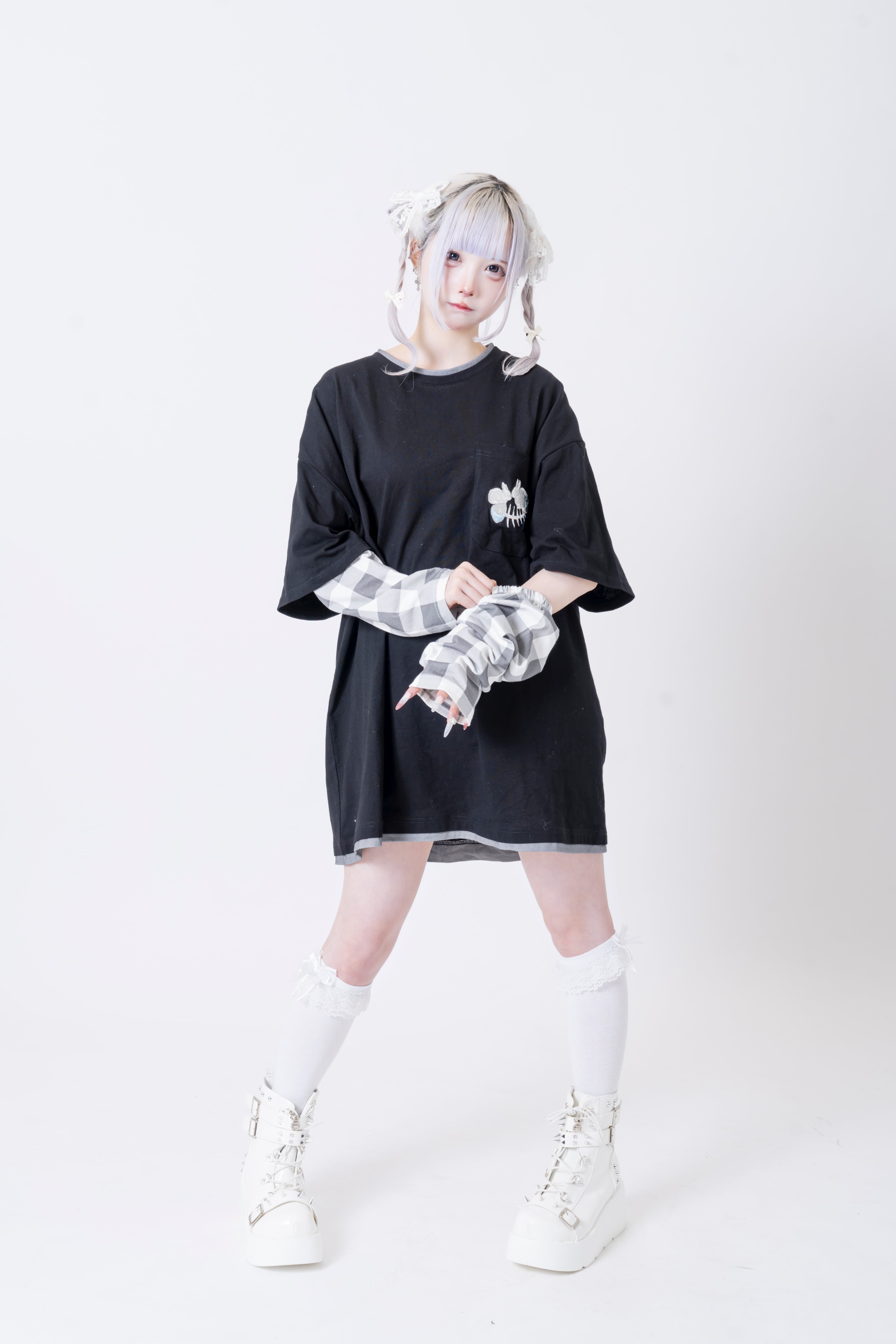 ぺろ×PSYNYXX コラボアームTEE WHITE BLACK | 韓国系ユニセックスTHICC