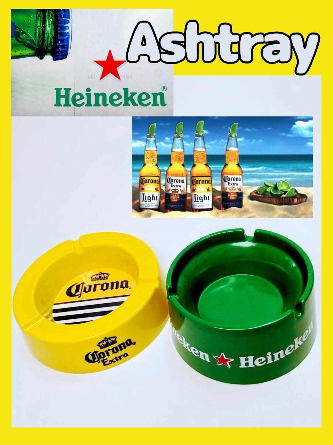 【灰皿 アシュトレイハイネケン（Heineken）コロナビール(Corona Extra )】〚アメリカン雑貨 アメトイ〛