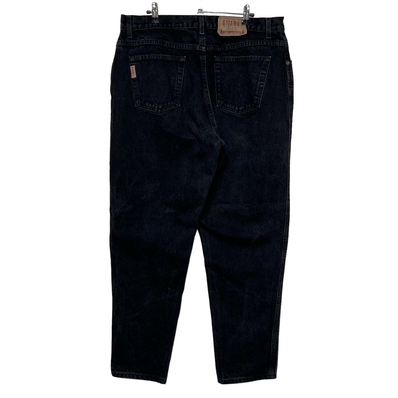 W36×L32】GITANO ブラックデニムパンツ 革パッチ | 古着屋OLDGREEN