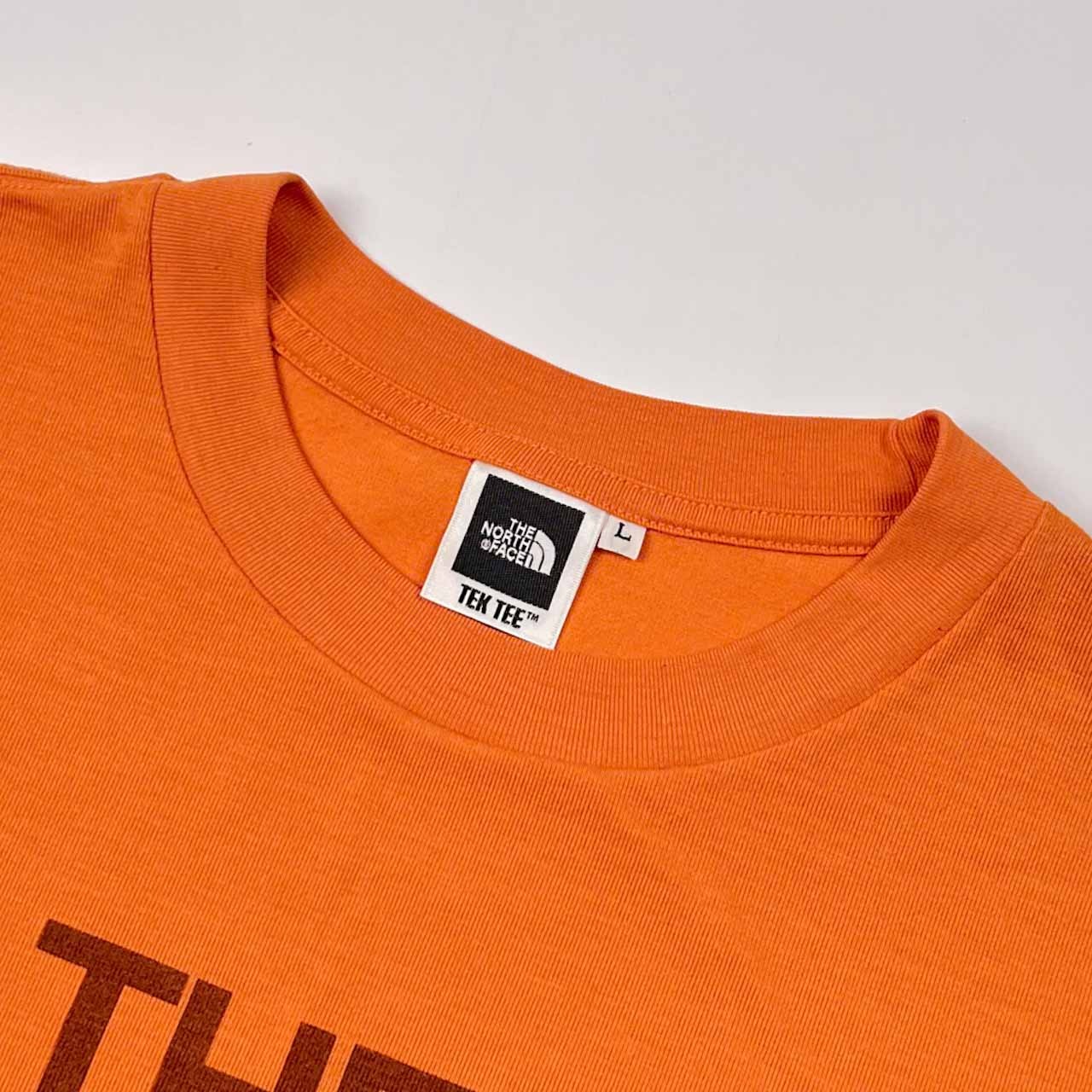 THE NORTH FACE ノースフェイス TEK TEE ビッグロゴ デザイン 半袖 ドライ Tシャツ L/オレンジ メンズ ビンテージ