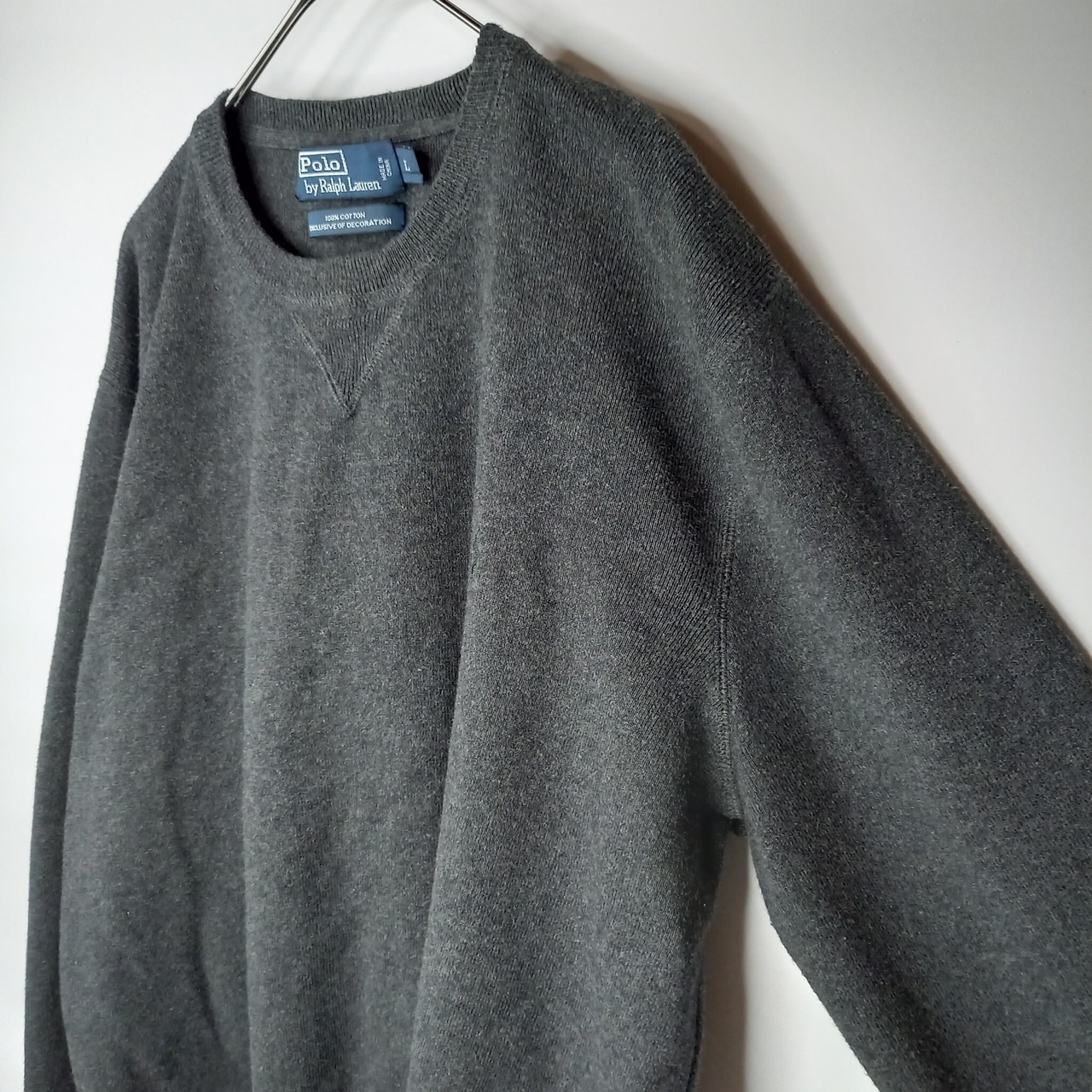 ラルフローレン　クルーネック　スウェット　セーター　ガゼット　無地　グレー　L