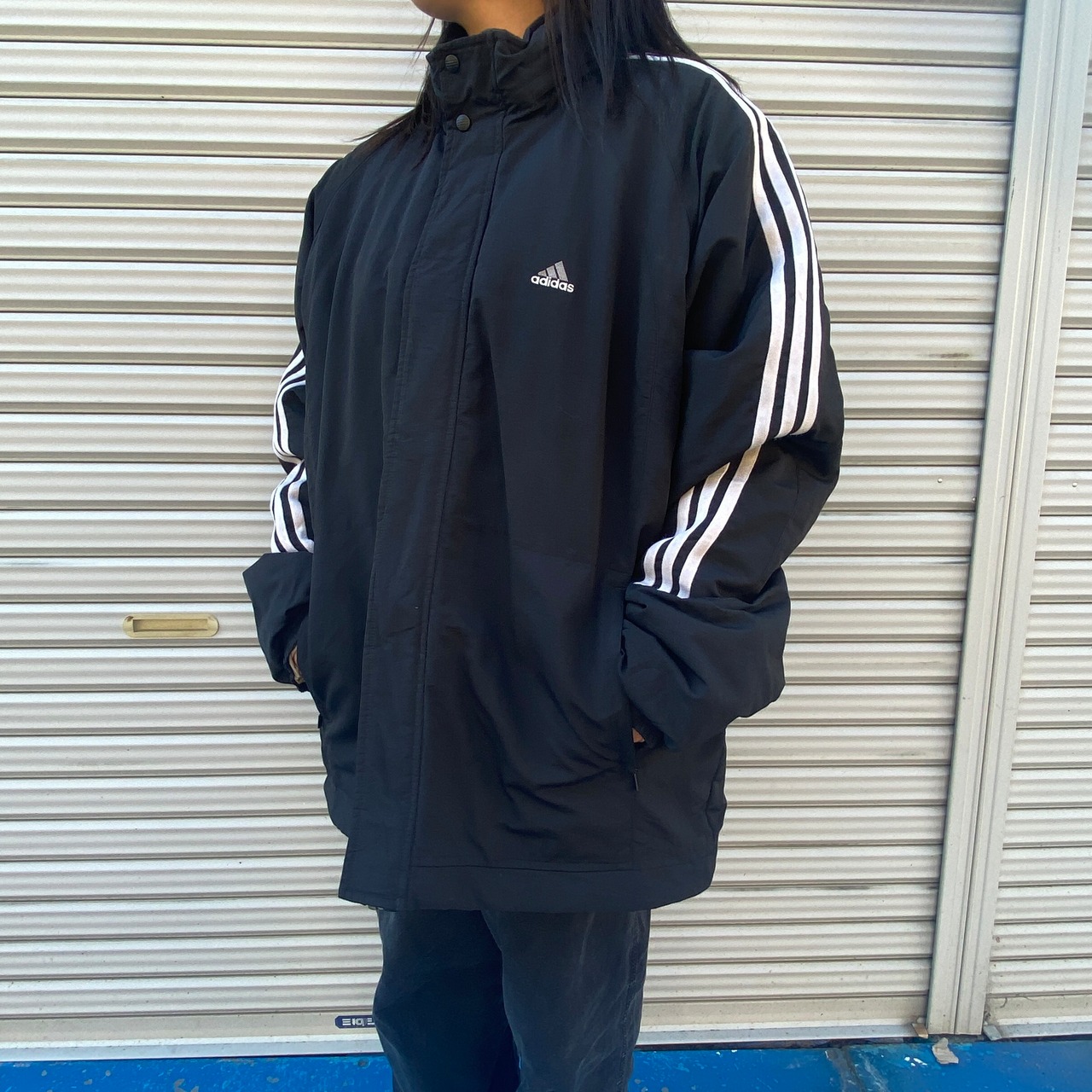 00年代 adidas アディダス フード収納型 中綿 ナイロンジャケット 