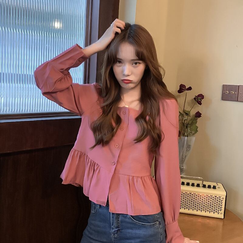 スプリングルーズシャツ カラーショート ロング 春物 スクウェア スーパーモール16121017021