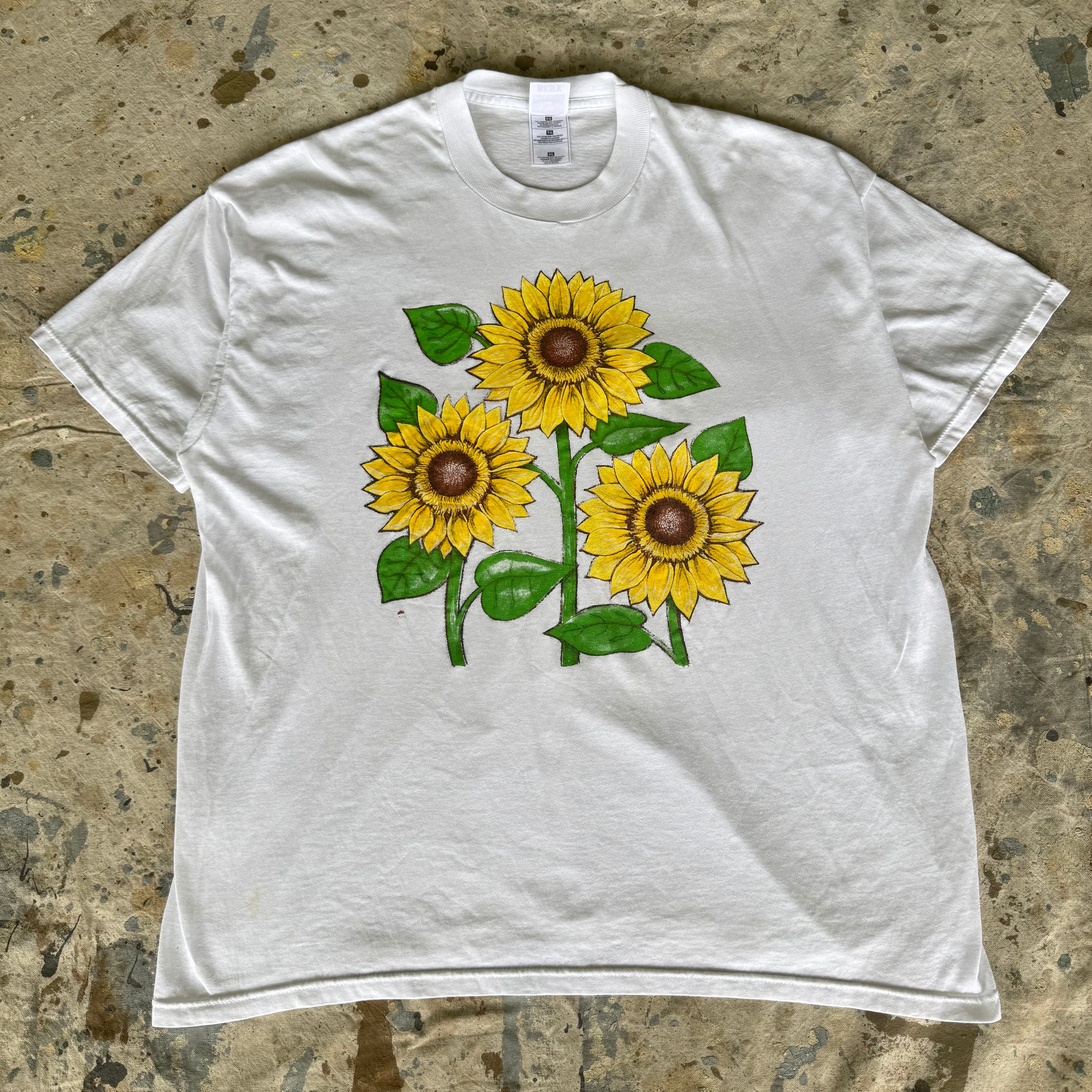 90s ひまわり アートTシャツ ホワイト XL フルーツボディ | 古着屋