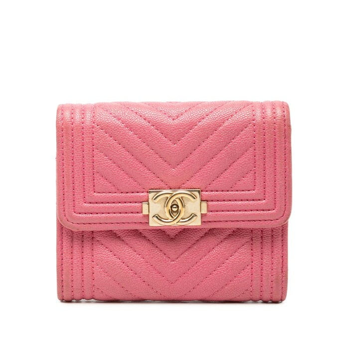 シャネル キャビアスキン 三つ折り財布 CHANEL ボーイシャネル キャビアスキン 三つ折り財布