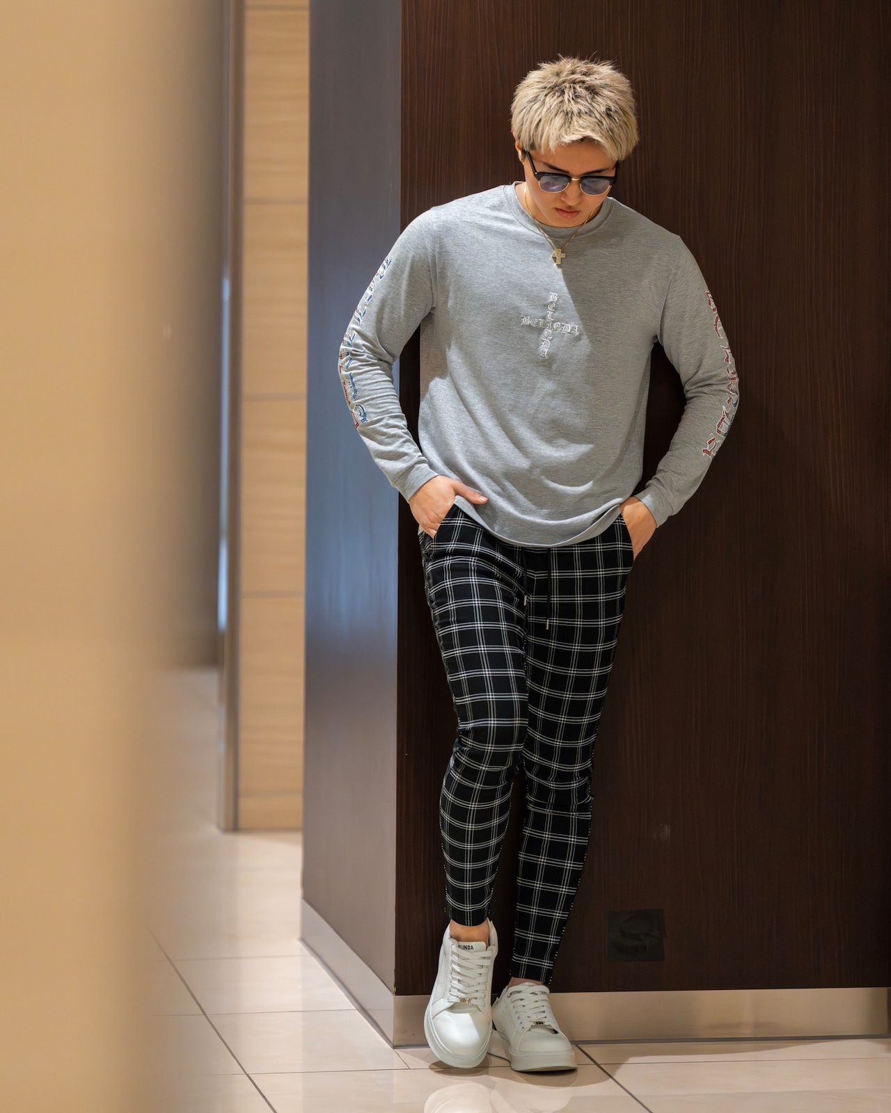 PREMIUM BLACK CHECK SLACKS【BEL24-014】