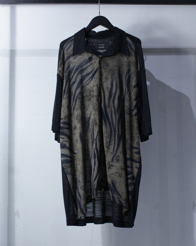 【Caka BLACK】Artistic Pattern Switching Design Vintage Loose Open Collar S/S Shirt