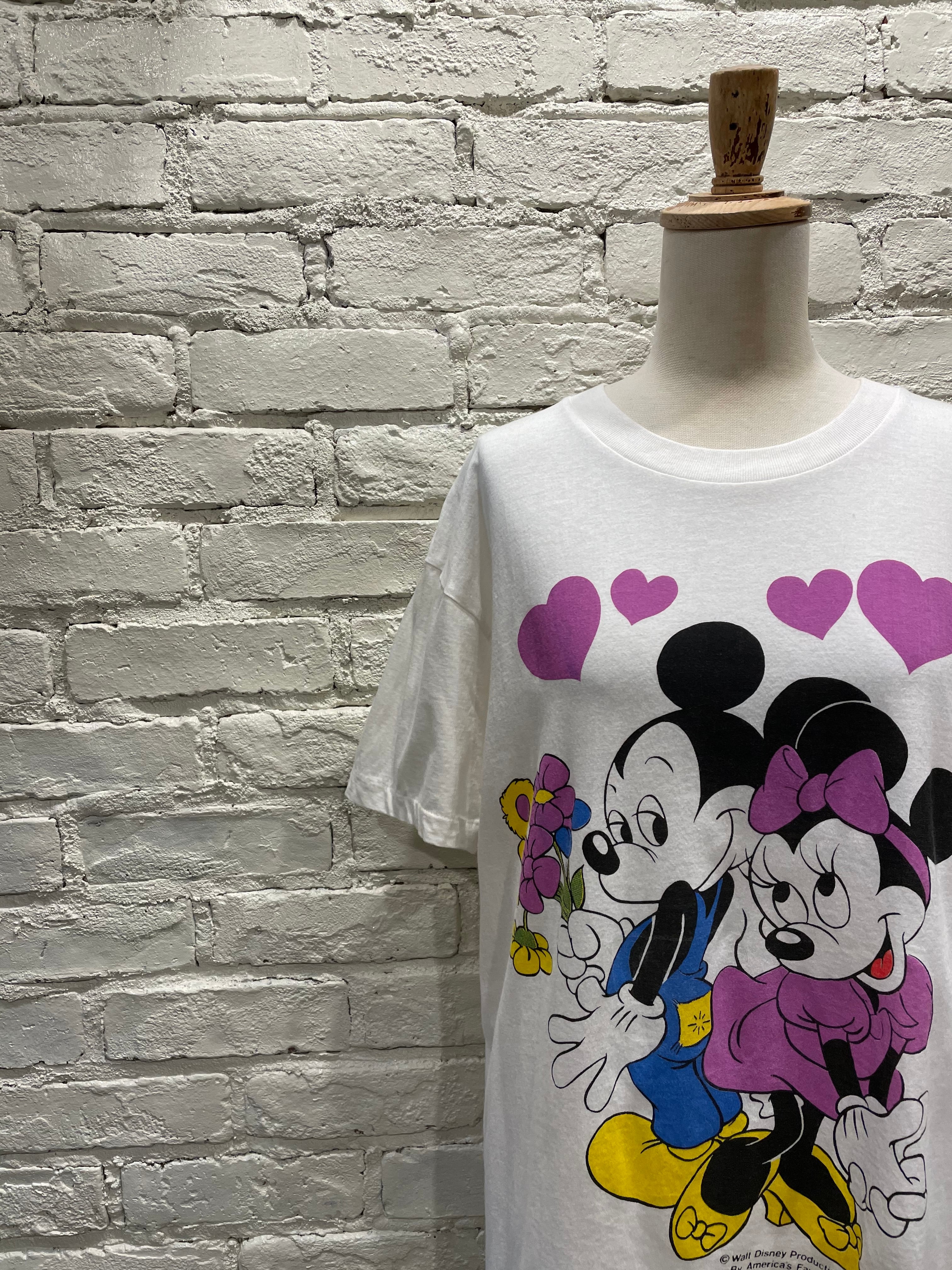 80S ヴィンテージ ミッキー ミニー フラワープリント Tシャツ ディズニー