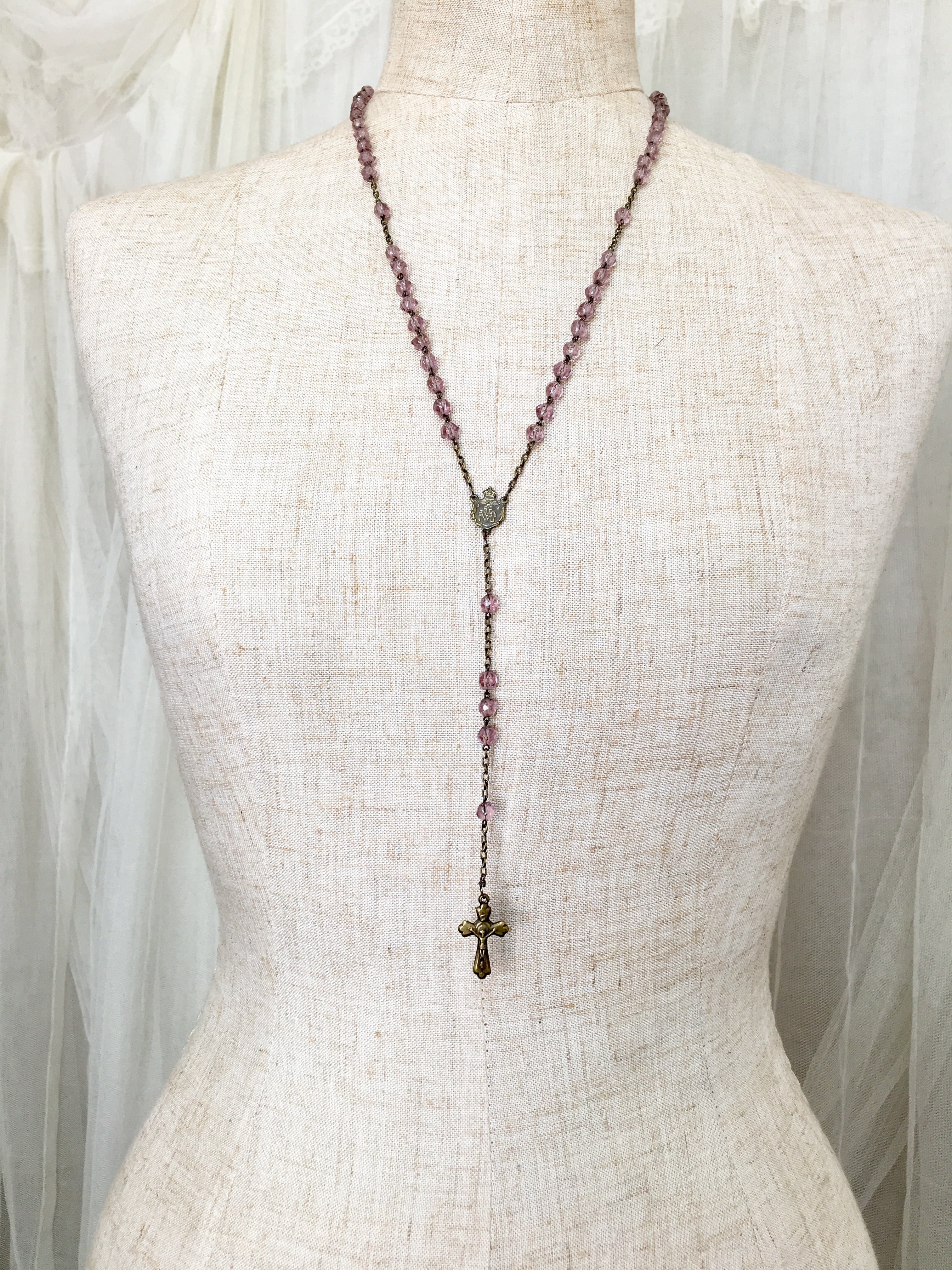 37】フランス アンティーク ヴィンテージ ロザリオ ガラス パープル