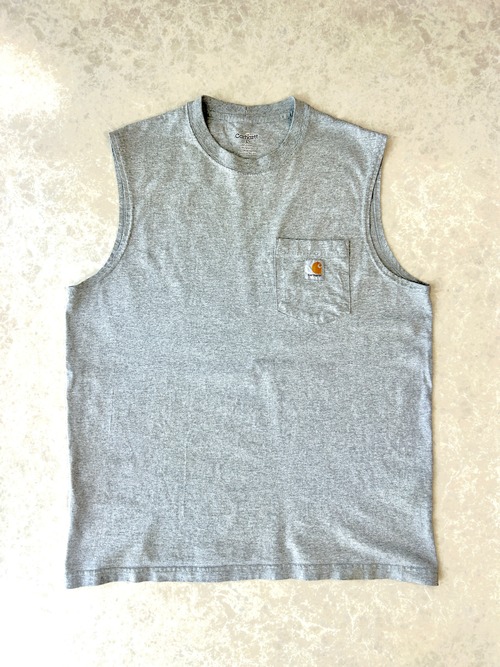 Carhartt カーハート グレーヘザー ポケット付き ノースリーブTシャツ