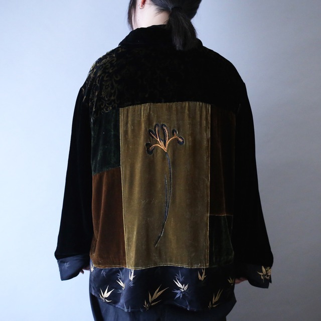 "和×モード" multi pattern switch and embroidery design velours shirt