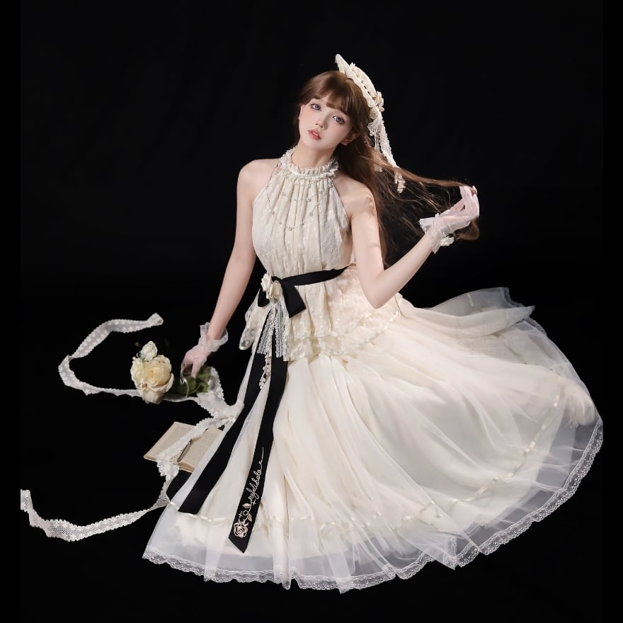 【9/12まで15%早割値引】 クラシカルロリィタ 8点セット フルセット 月光礼賛 生成色 控えめ イベント パーティ衣装 お茶会 女子会コーデ