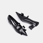 Noir Ribbon Mary Jane Heels F0472