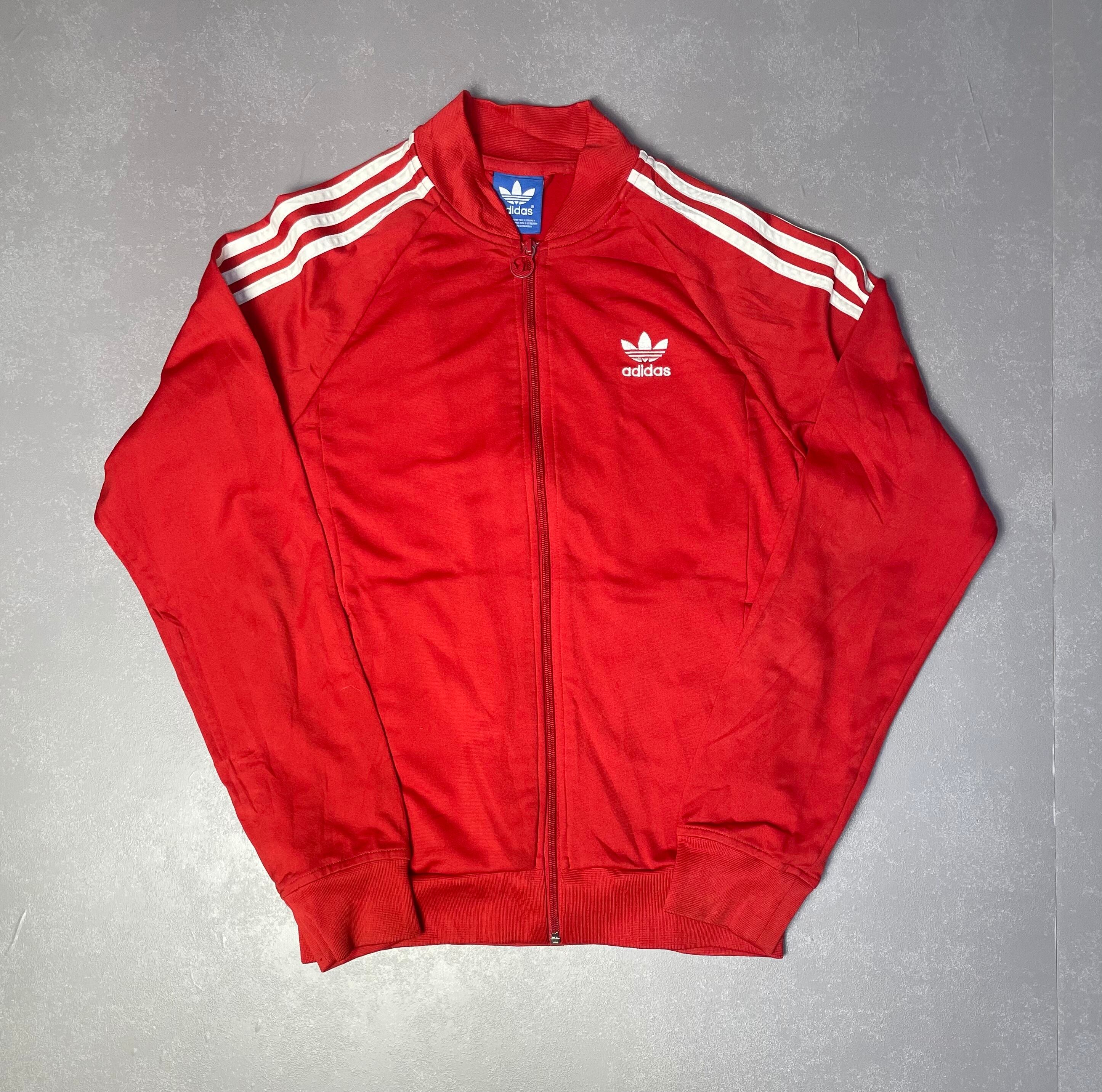 adidas アディダス トレフォイルロゴ フルジップパーカー レディースS 古着 スウェットパーカー レッド 赤色【パーカー】