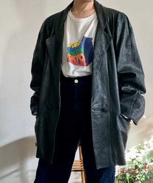 【送料無料】80's-90's gray leather jacket MADE IN ITALY